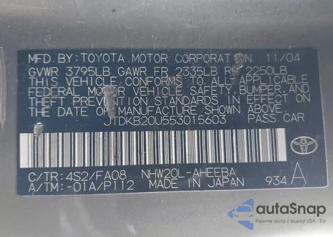 2005 Toyota Prius from USA, damaged, VIN JTDKB20U553015603
